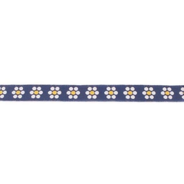 Webband Breite 16 mm Jeans mit Weiß/Gelb Blüten